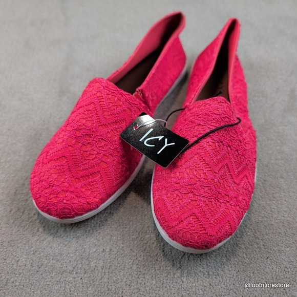 ICY Slip On Shoes Hot Pink Lace Chevron Zigzag Boho Preppy Summer Flat W Size 7 — photo 2